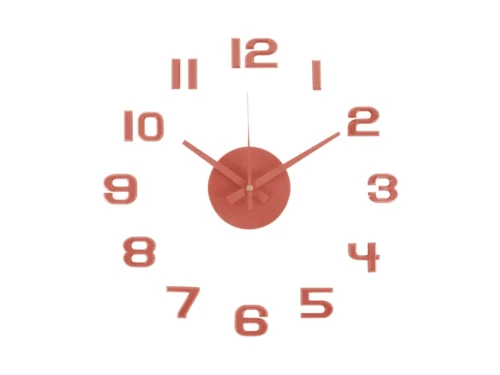 Nebeil rood wandklok met open cijfers, slank uurwerk en speels modern ontwerp