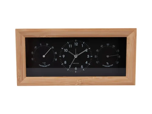 Wekker Ketu Zwart met bamboe frame, glazen front en geïntegreerde thermometer en hygrometer