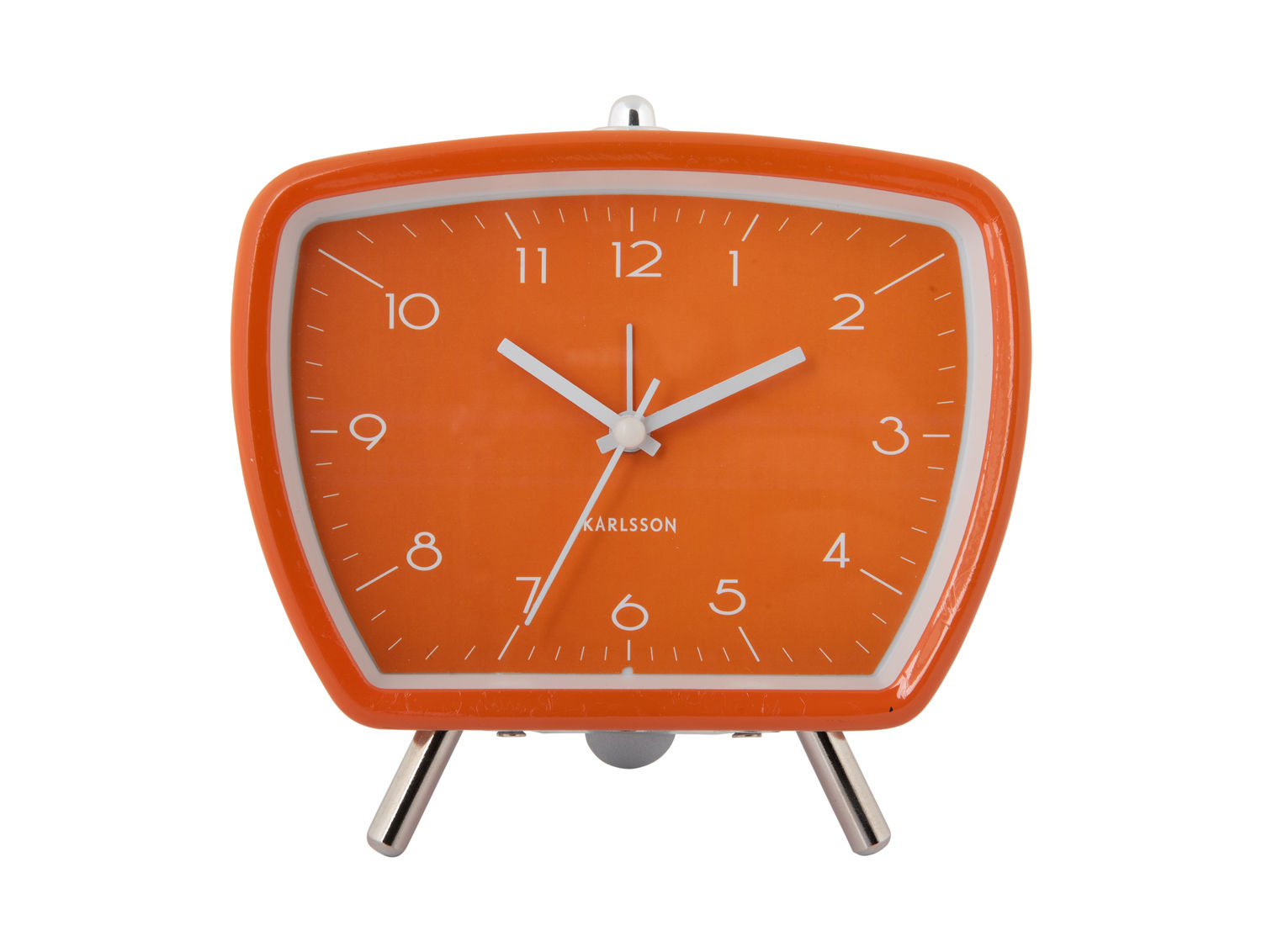 Wekker Zodea Helder Oranje van Karlsson met retro design, ijzeren behuizing en stille no sweep-wijzers