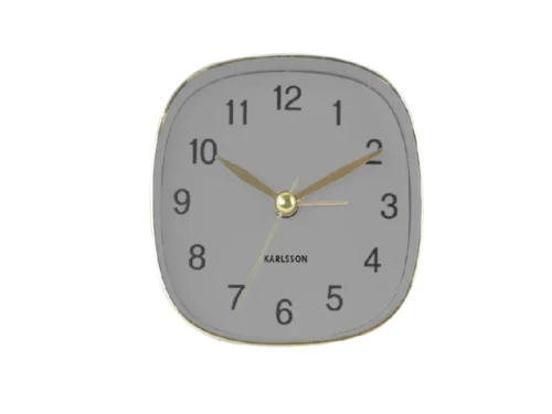 Karlsson Wekker Braaken grijs, compacte travel alarm clock met gouden wijzers en duidelijke cijfers