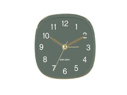 Wekker Skuntel Groen compacte Karlsson travel alarm clock met ronde wijzerplaat en gouden wijzers