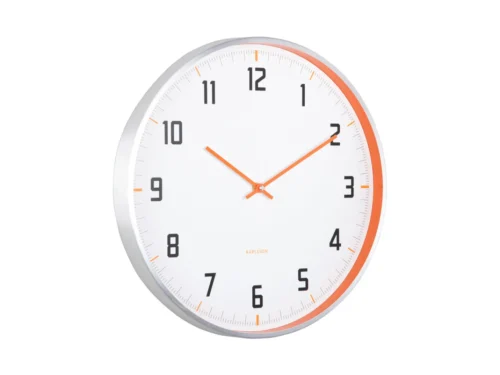 Karlsson Billes wandklok in helder oranje, rond 40 cm, aluminium frame met zwarte cijfers