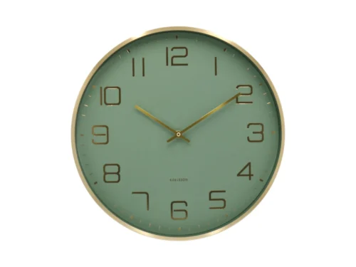 Wandklok Loonnak Groen van Karlsson, ronde jungle green aluminium klok met gouden cijfers en wijzers