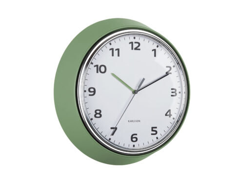 Karlsson Wandklok Kleessum Groen, ronde jungle green retro klok met zwarte cijfers en chromen rand