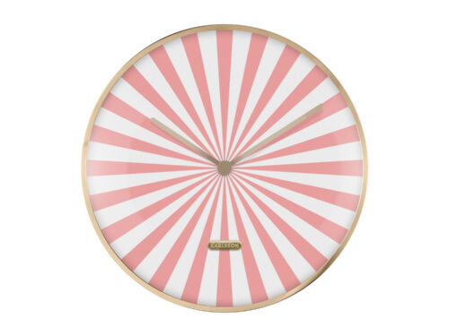 Wandklok Keennand Wit met roze-witte stralen, gouden rand en stille no-sweep wijzerplaat