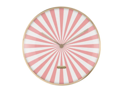 Wandklok Keennand Wit met roze-witte stralen, gouden rand en stille no-sweep wijzerplaat