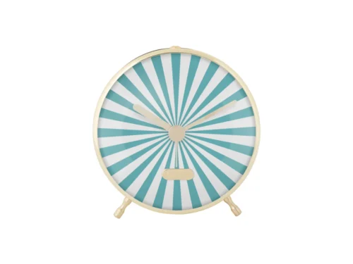 Wekker Brordesta Turquoise van Karlsson met turquoise-witte zonnestralen en gouden accenten