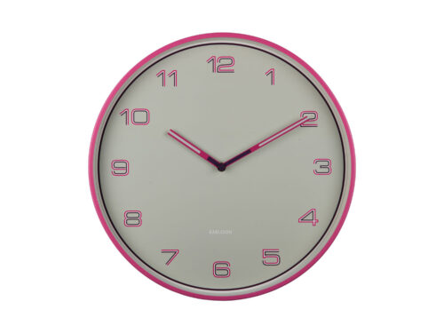 Karlsson Steltia wandklok helder roze met strakke cijfers en minimalistisch rond design