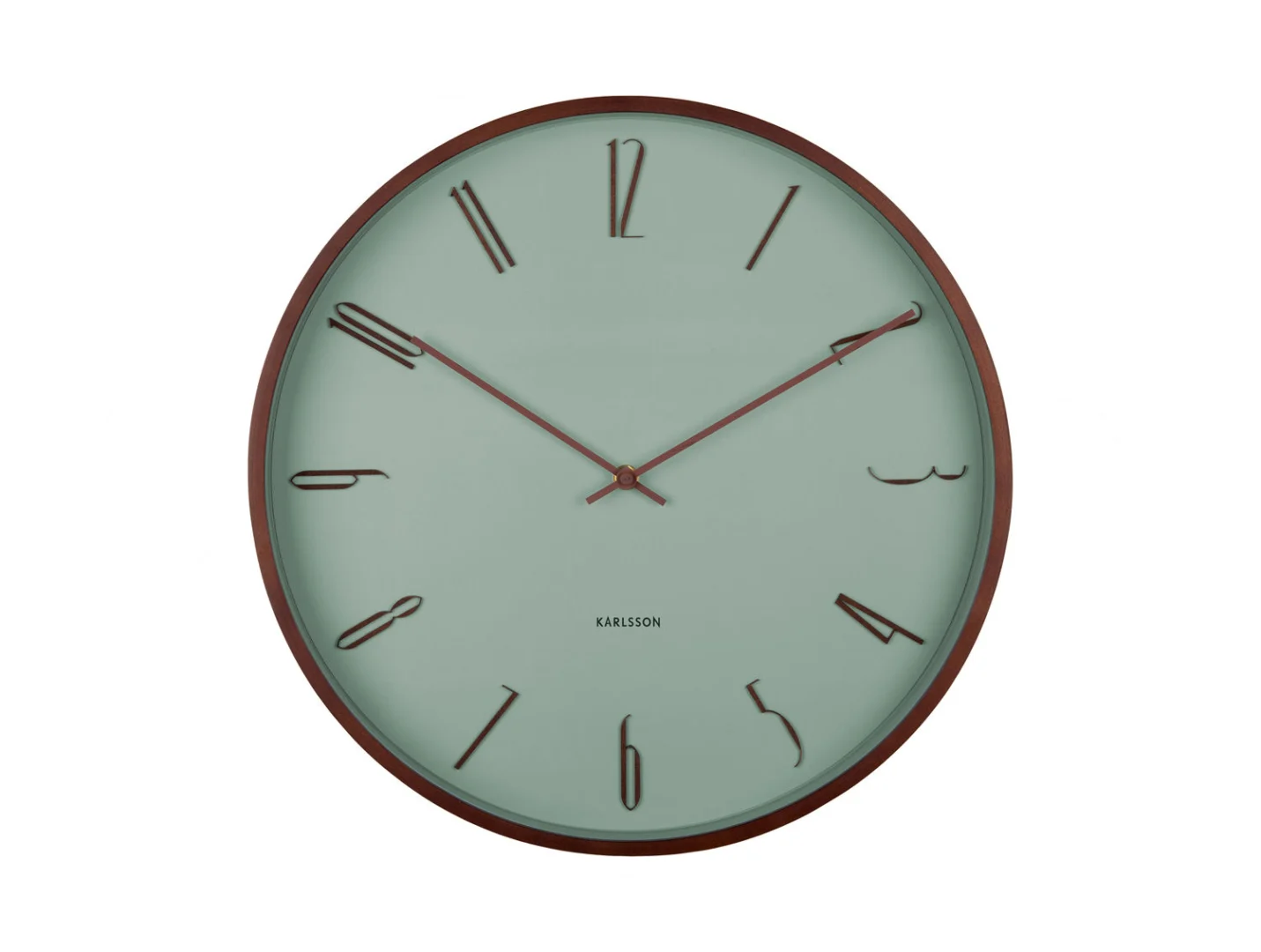 Wandklok Gomal van Karlsson in groen-grijs plywood met minimalistisch Scandinavisch design en stille No Sweep uurwerk