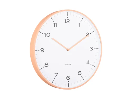Wandklok Ludes Oranje met witte wijzerplaat, grote cijfers en strak minimalistisch ontwerp