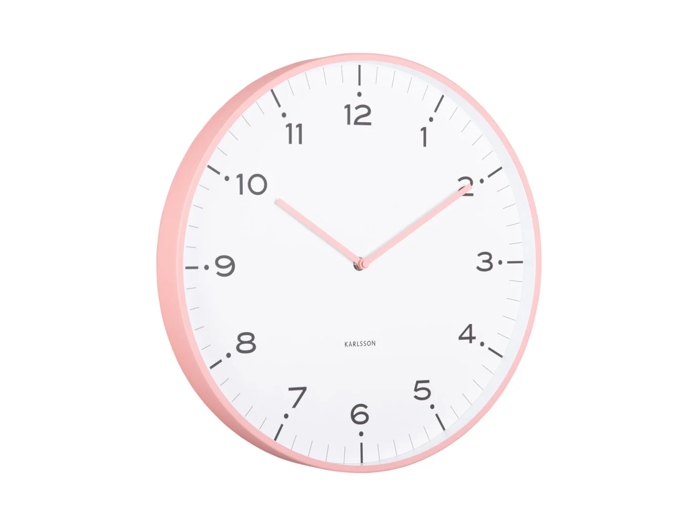 Wandklok Jontes Roze met ijzeren frame, witte wijzerplaat en opvallende roze rand