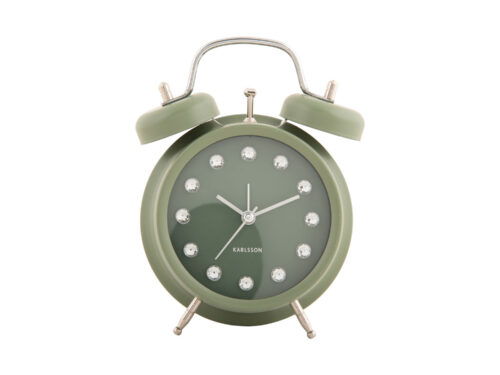 Wekker Skiennino Groen met retro dubbelbel, ronde wijzerplaat en compacte designvorm