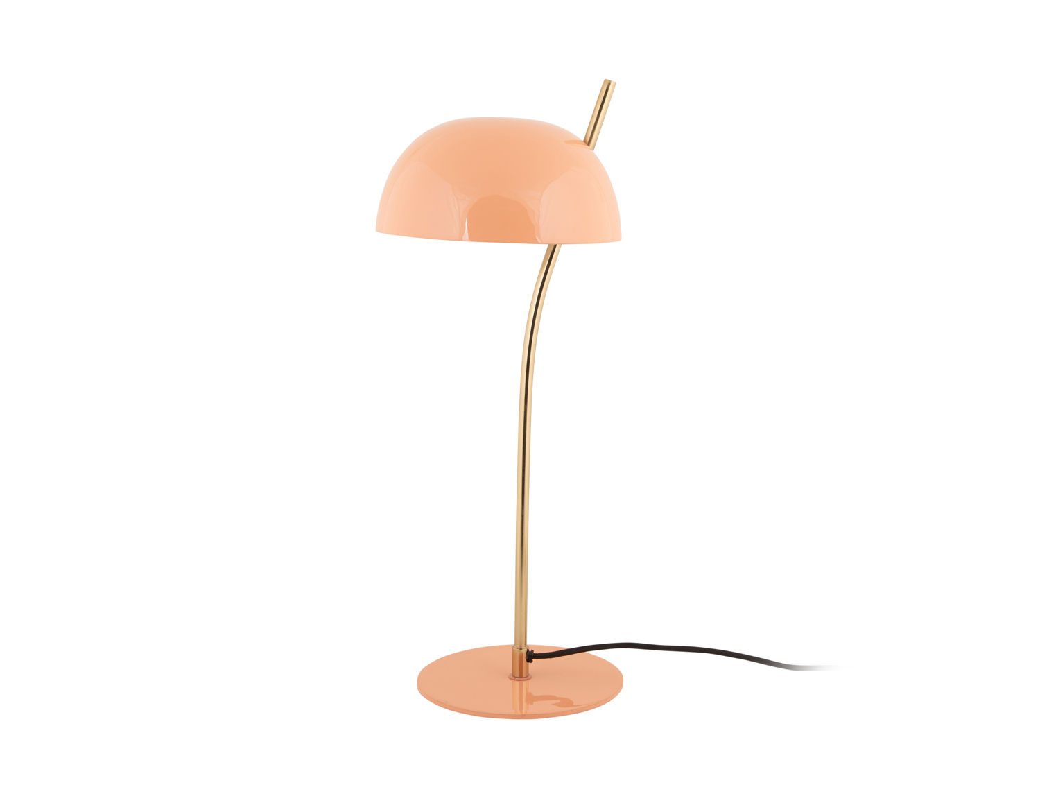 Tafellamp Fuser Oranje H55 cm met glanzende kap, slanke gouden arm en ronde voet