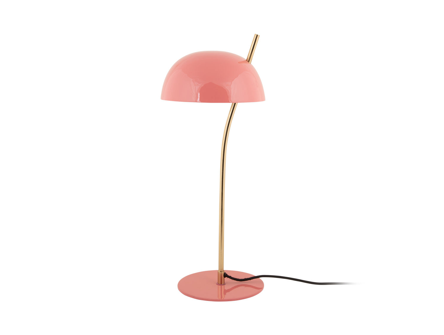 Tafellamp Jaunsan H55 cm met roze hoogglans kap, goudkleurige steel en ronde voet