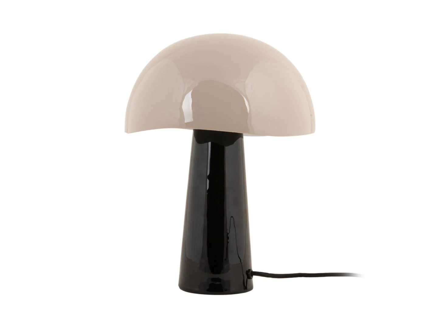 Tafellamp Viensos warm grijs met glanzende kap en zwart voetstuk, 33 cm hoog, modern en compact