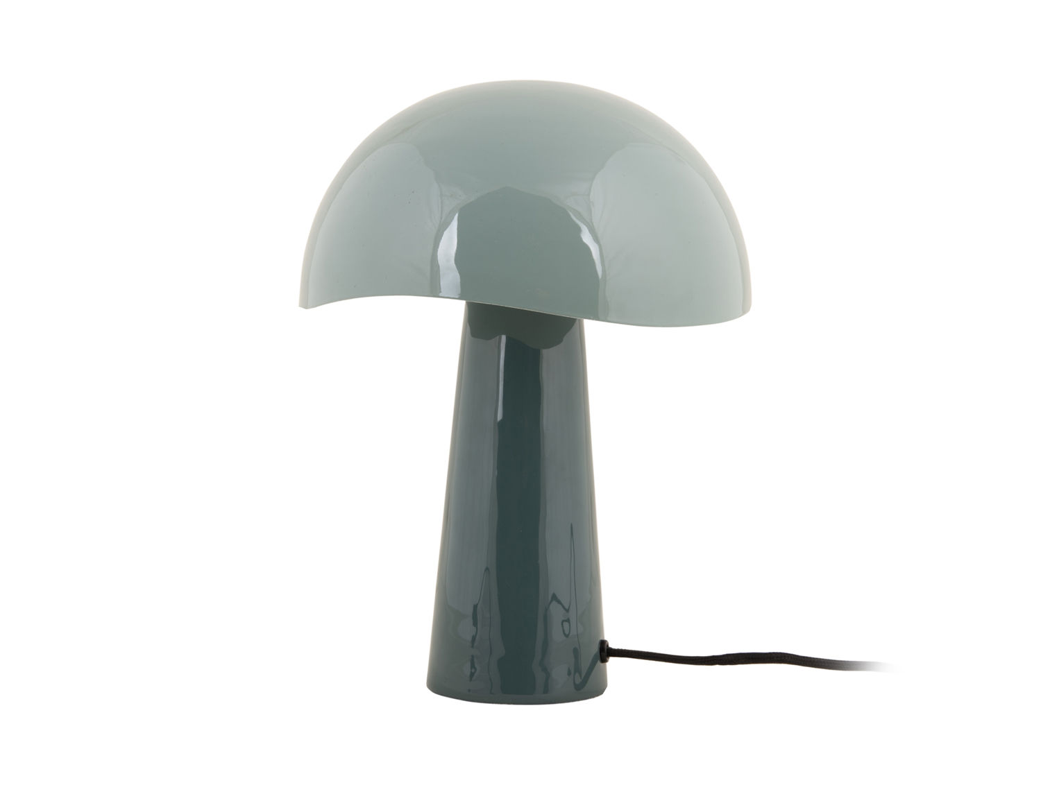 Tafellamp Sloovello lichtblauw met glanzende paddenstoelvorm en zwarte snoer, H33 cm