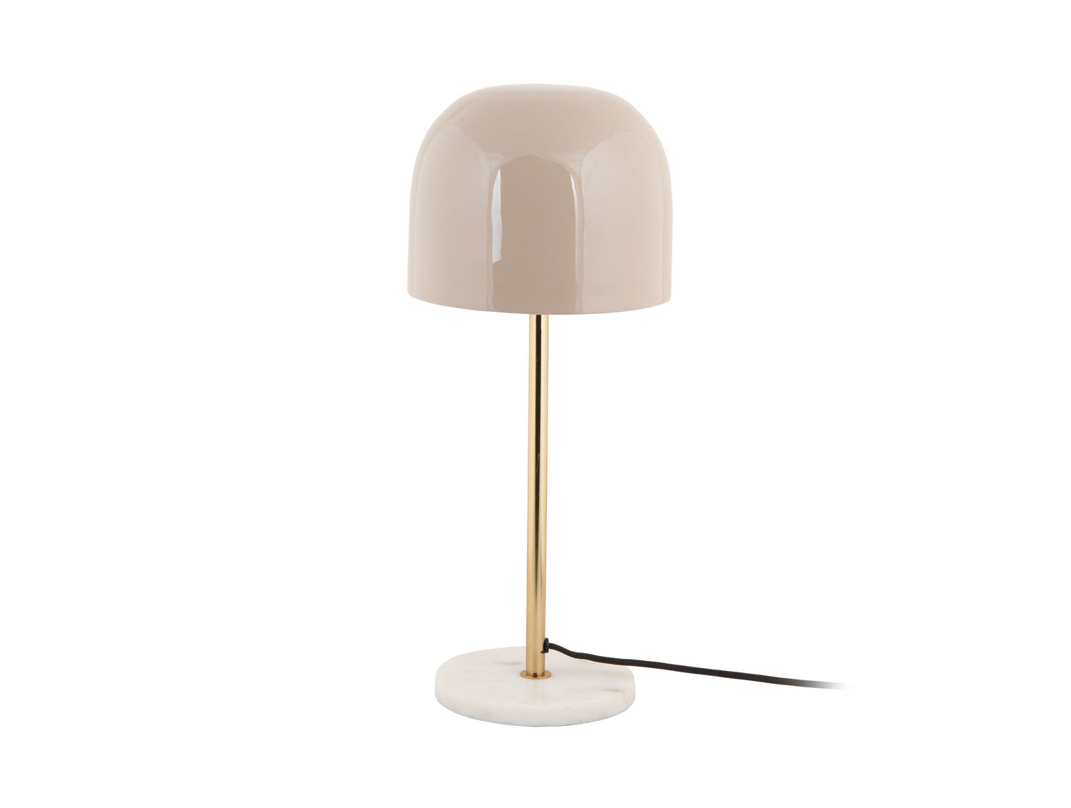 Tafellamp Boordane warm grijs met marmeren voet, hoogglanzende kap en goudkleurige steel, H50 cm