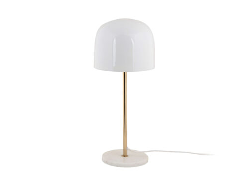 Tafellamp Premo Wit met marmeren voet en hoogglans ijzeren kap, stijlvolle tafellamp van 50 cm hoog