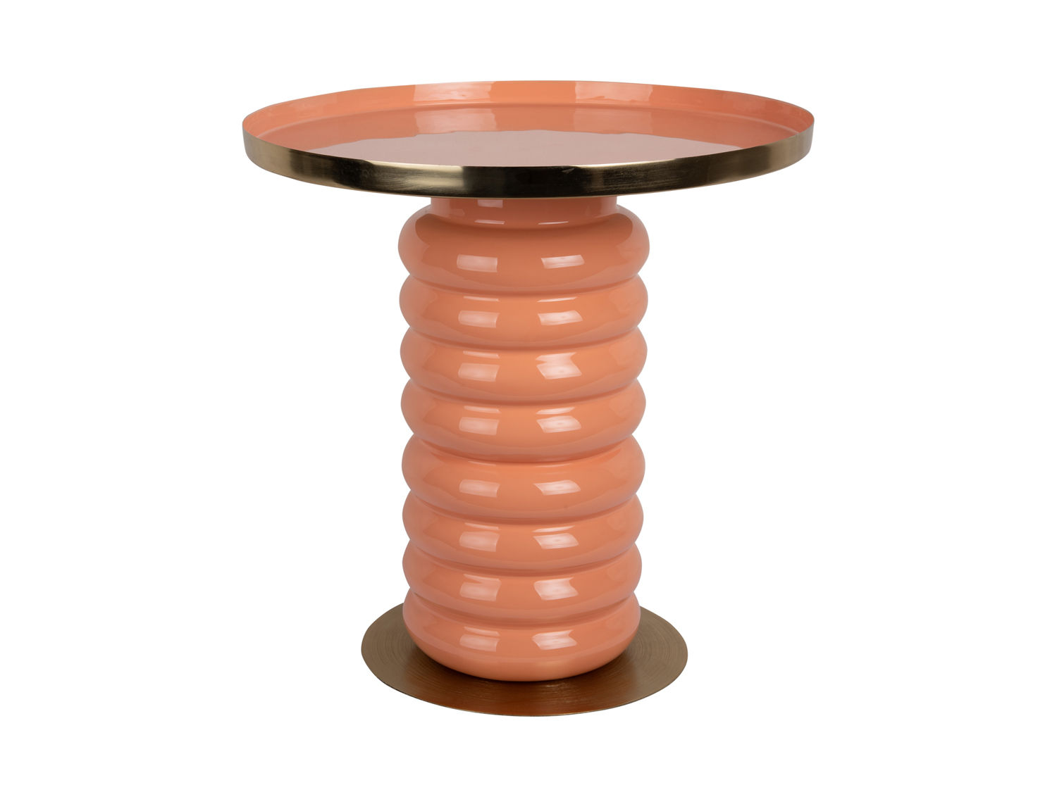 Bijzettafel Teinnond oranje Ø41 cm met glanzende enamel afwerking en goudkleurige rand