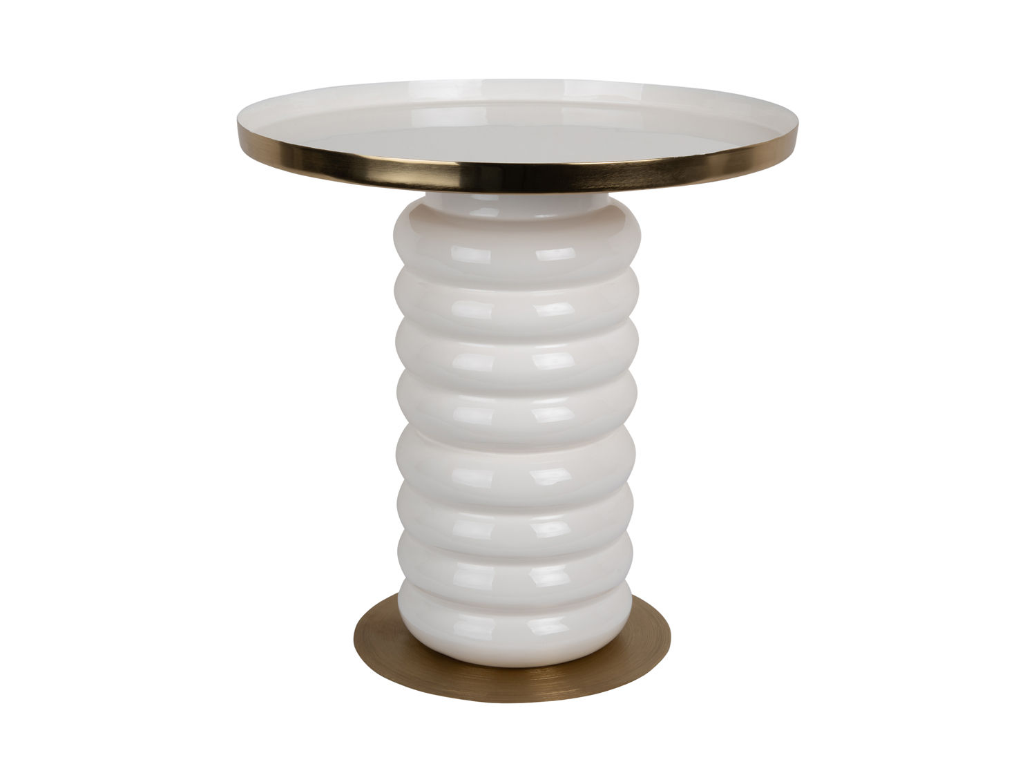 Bijzettafel Tosun Wit Ø41 cm met glanzende geëmailleerde afwerking en goudkleurige accenten