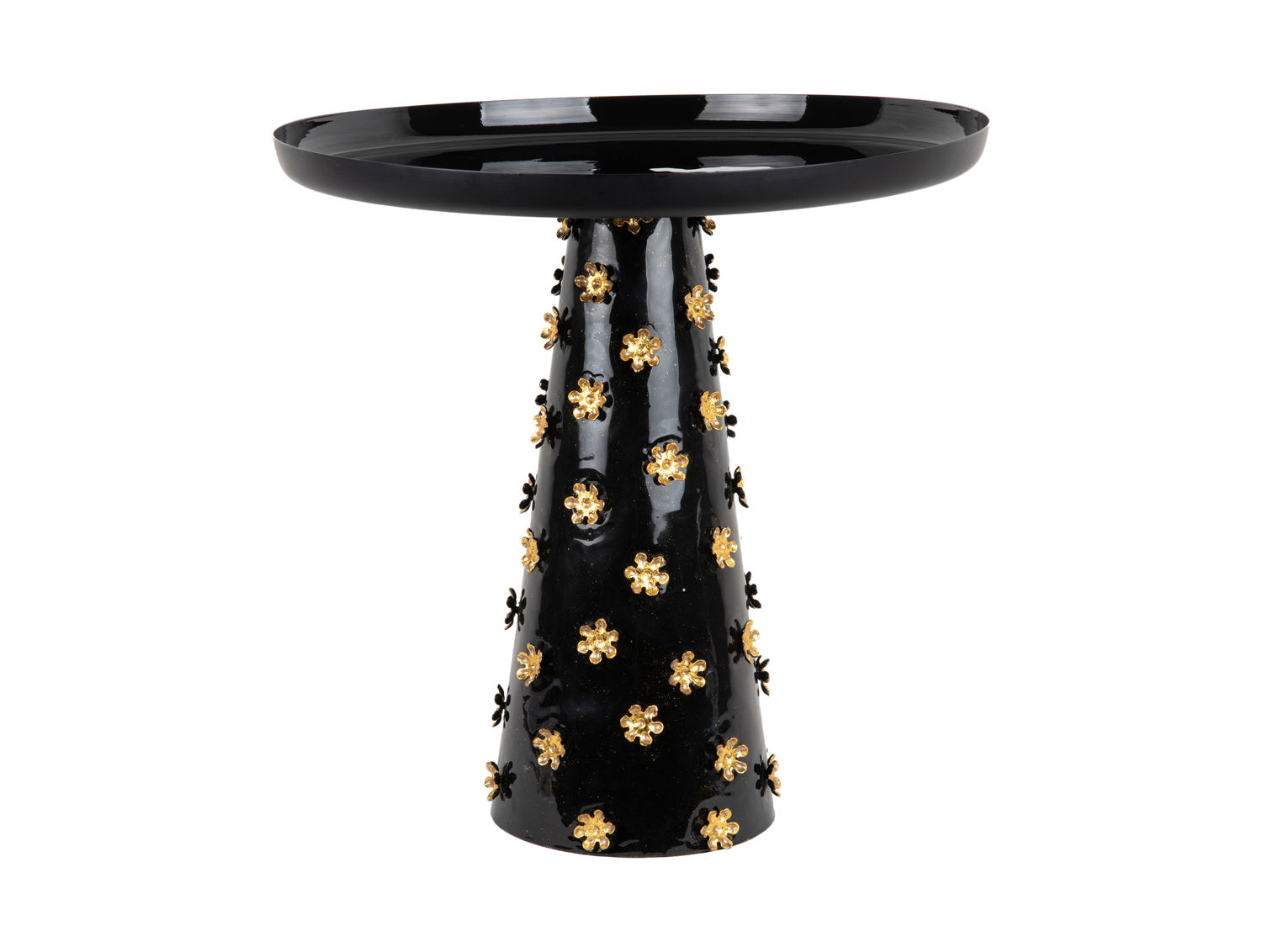 Bijzettafel Kunio Goud Ø50 cm, zwart met gouden bloemen en rond blad