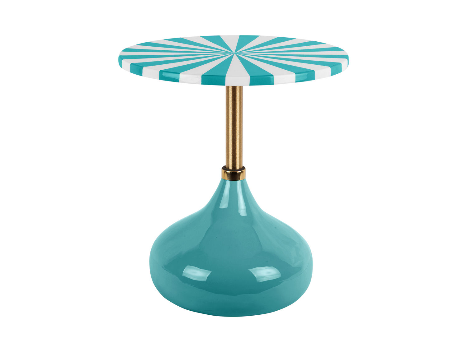 Bijzettafel Skeenun turquoise Ø41 cm met ronde emaille blad en gouden ijzeren poot
