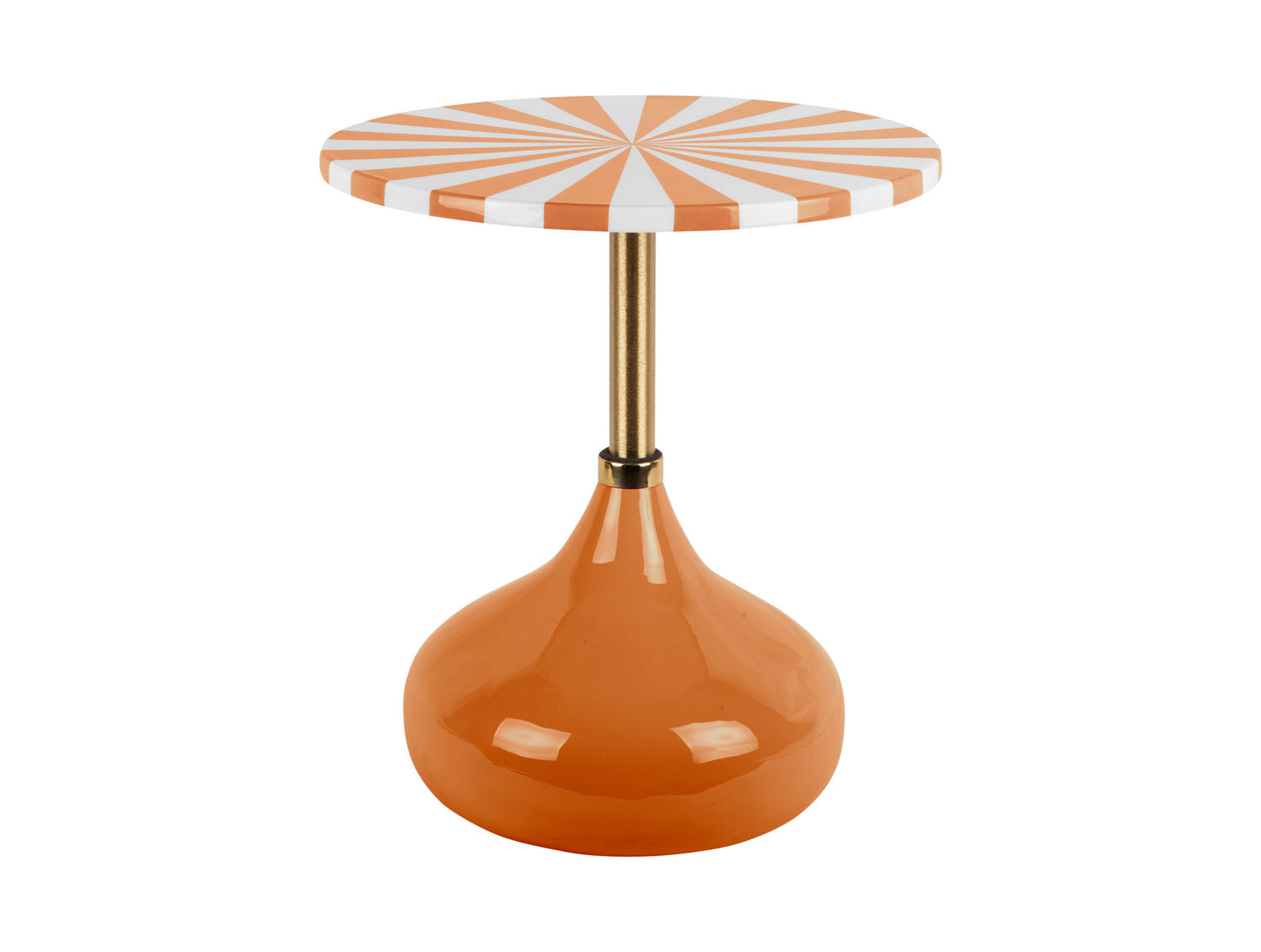 Bijzettafel Riessir helder oranje met wit, rond Ø41 cm, ijzer en emaille, speels en opvallend ontwerp