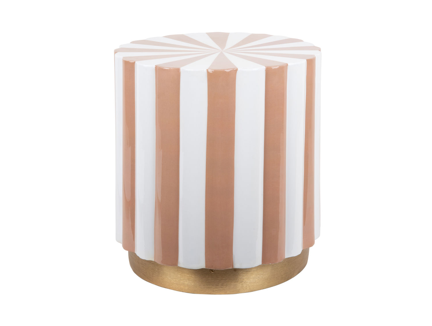 Kruk Tieka zacht bruin en wit met iron enamel afwerking, compact en stijlvol met speels streeppatroon