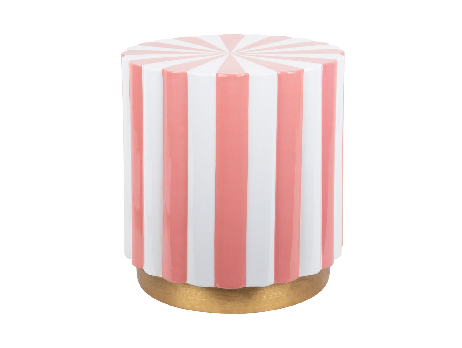 Leitmotiv Kruk Hulon Wit, roze-wit enamel met gouden basis, compact en speels woonaccessoire