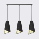 Hanglamp Nundine Zwart Ø20 cm met 3 kappen, zwart staal en goudkleurige binnenkant