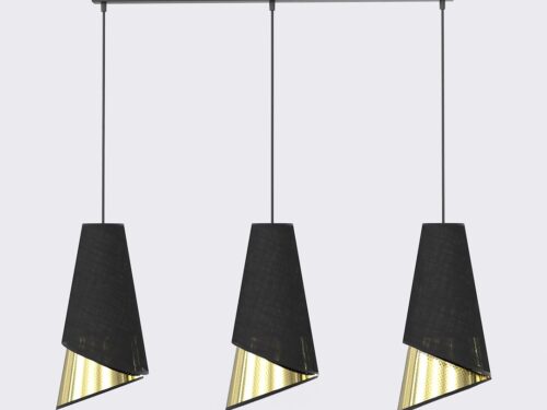 Hanglamp Nundine Zwart Ø20 cm met 3 kappen, zwart staal en goudkleurige binnenkant