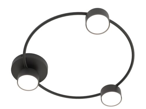 Plafondlamp Sondel Zwart met drie draaibare spots en minimalistisch rond ontwerp in zwart staal