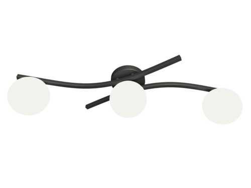 Plafondlamp Deerny zwart Ø15 cm met drie witte glazen kappen en modern, strak design