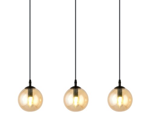 Hanglamp Skular Zwart Ø14 cm met 3 amber glazen bollen en verstelbare zwarte pendels