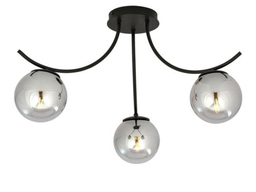 Plafondlamp Treirnes zwart Ø14 cm met drie grafietglazen bollen en zwart gepoedercoat staal