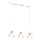 Plafondlamp Heilang wit Ø18 cm met 3 hanglampen, strakke vorm en subtiele houten details