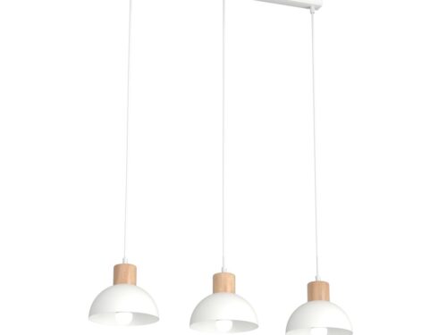 Plafondlamp Heilang wit Ø18 cm met 3 hanglampen, strakke vorm en subtiele houten details