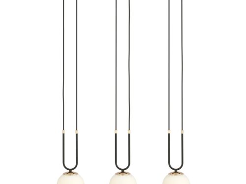 Hanglamp Harlingen Zwart Ø15 cm met drie witte glazen kappen en zwart gepoedercoat staal