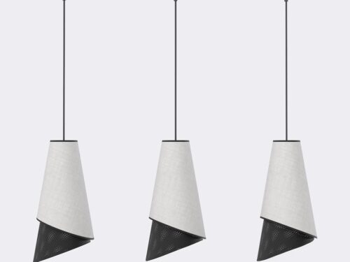 Hanglamp Nierund zwart Ø20 cm met drie verstelbare kappen van stof en gepoedercoat staal