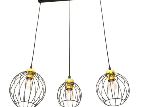 Hanglamp Klondand zwart Ø24 cm met 3 open koepels, goudaccenten en drie lichtpunten for een warme sfeer