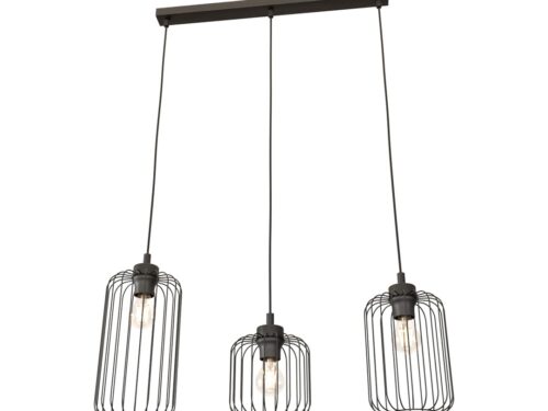 VANDER hanglamp zwart met drie verstelbare industriële draadkappen en zichtbare lichtbronnen