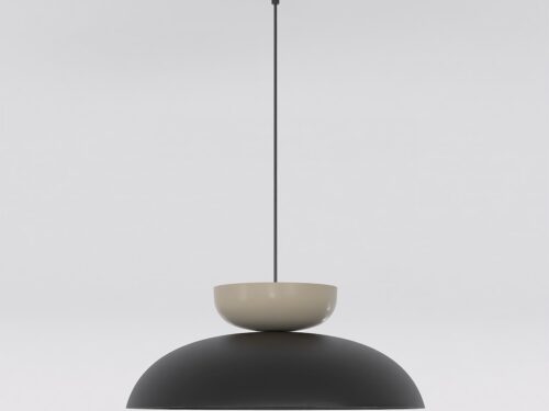 Hanglamp Hokas Zwart met grote sculpturale koepel, gepoedercoat staal en verstelbare ophanging