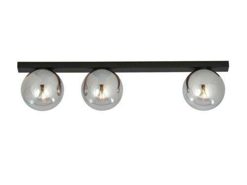 Plafondlamp Juma Zwart Ø14 cm met 3 rookglas bollen en modern minimalistisch design