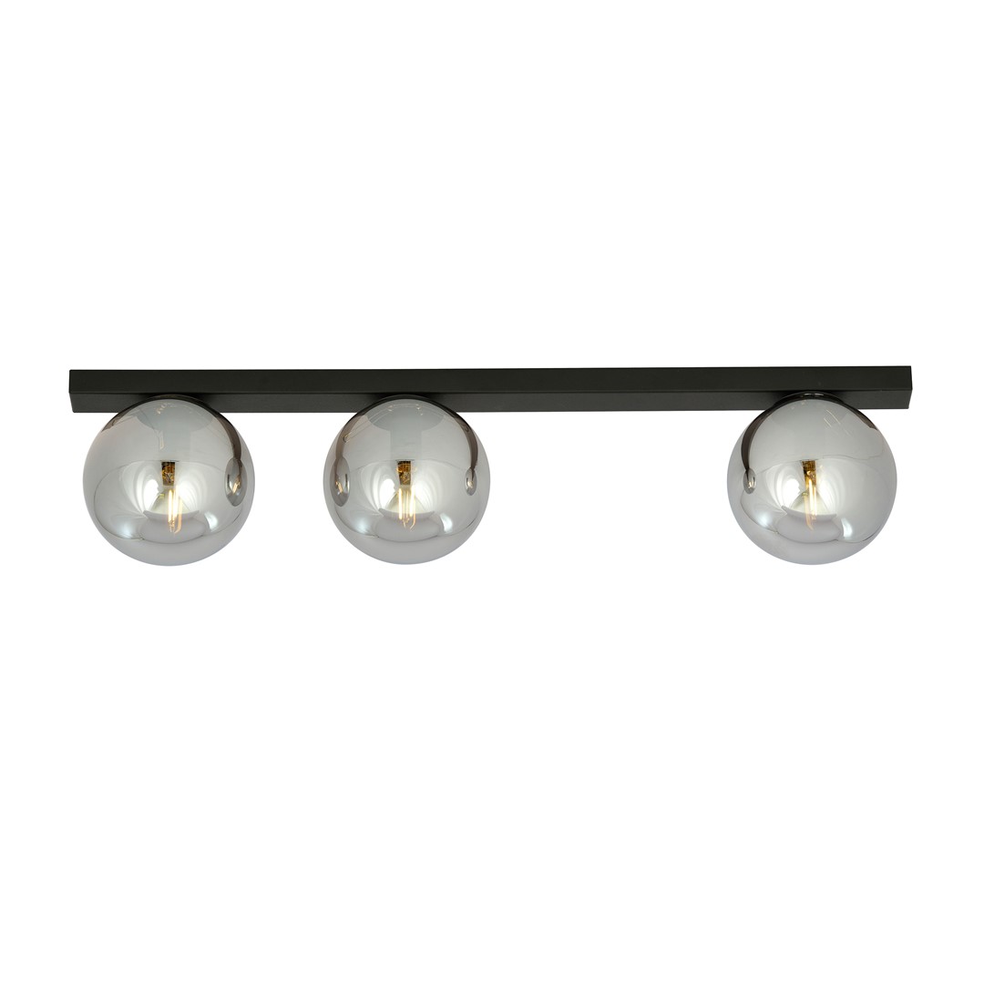 Plafondlamp Juma Zwart Ø14 cm met 3 rookglas bollen en modern minimalistisch design