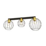 Plafondlamp Nummang zwart Ø24 cm met drie draadkappen en zwart-gouden industriële afwerking