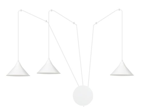 Hanglamp Prasse Wit met drie verstelbare kappen en slanke lijnen in strak Scandinavisch design