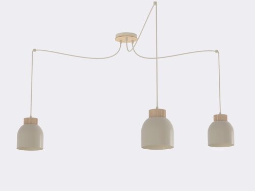 Hanglamp Grosaro Beige met verstelbare hoogte, drie lampenkappen en houten details in Scandinavische stijl