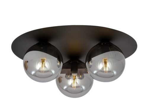 Plafondlamp Fuldal zwart Ø14 cm met drie glazen kappen en strakke, minimalistische uitstraling