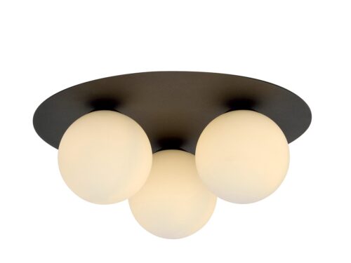 Plafondlamp Slaunena zwart Ø15 cm, minimalistische plafonnière met drie witte glazen bollen en zwarte plaat