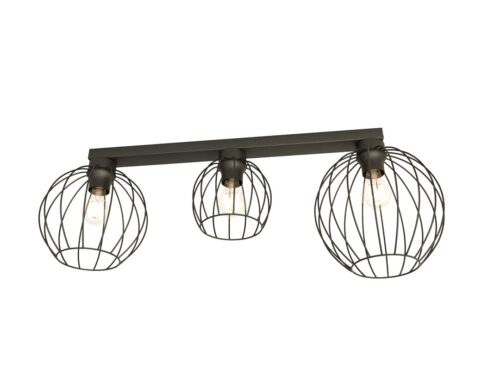 Plafondlamp Fansena Zwart Ø24 cm met drie lichtpunten en industriële kooi-kappen